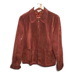 Coldwater Creek Brown Zip Front  Suede Jacket Sz Large